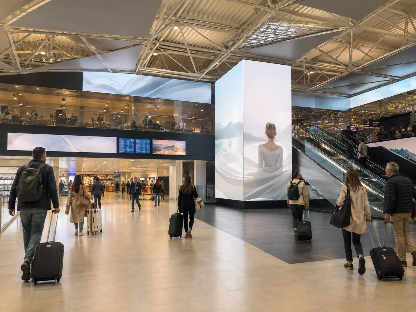 Impianto pubblicitario Digital Elevator nel Terminal 1 di Roma Fiumicino