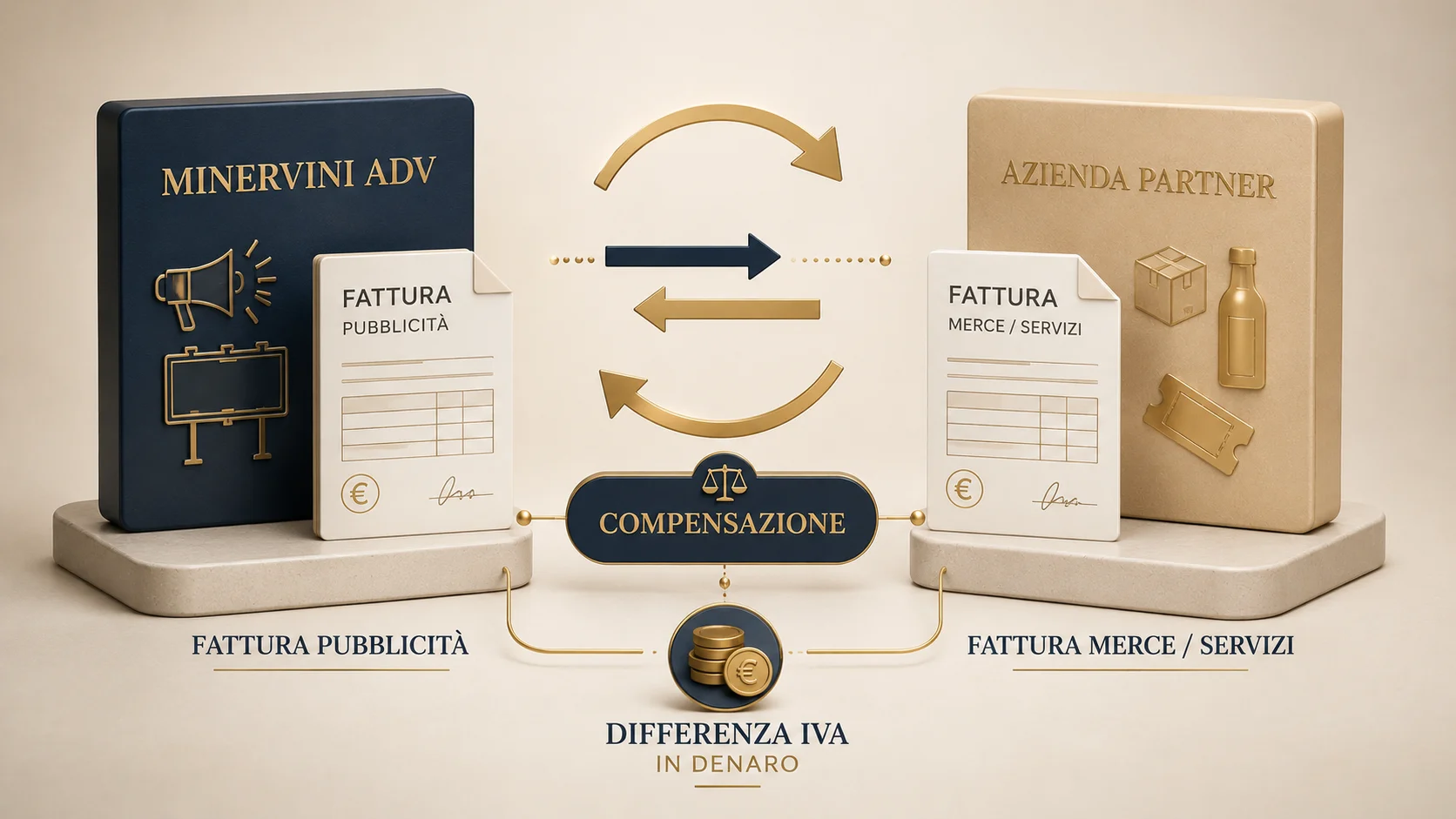 Schema della compensazione tra fattura pubblicitaria e fattura merce o servizi