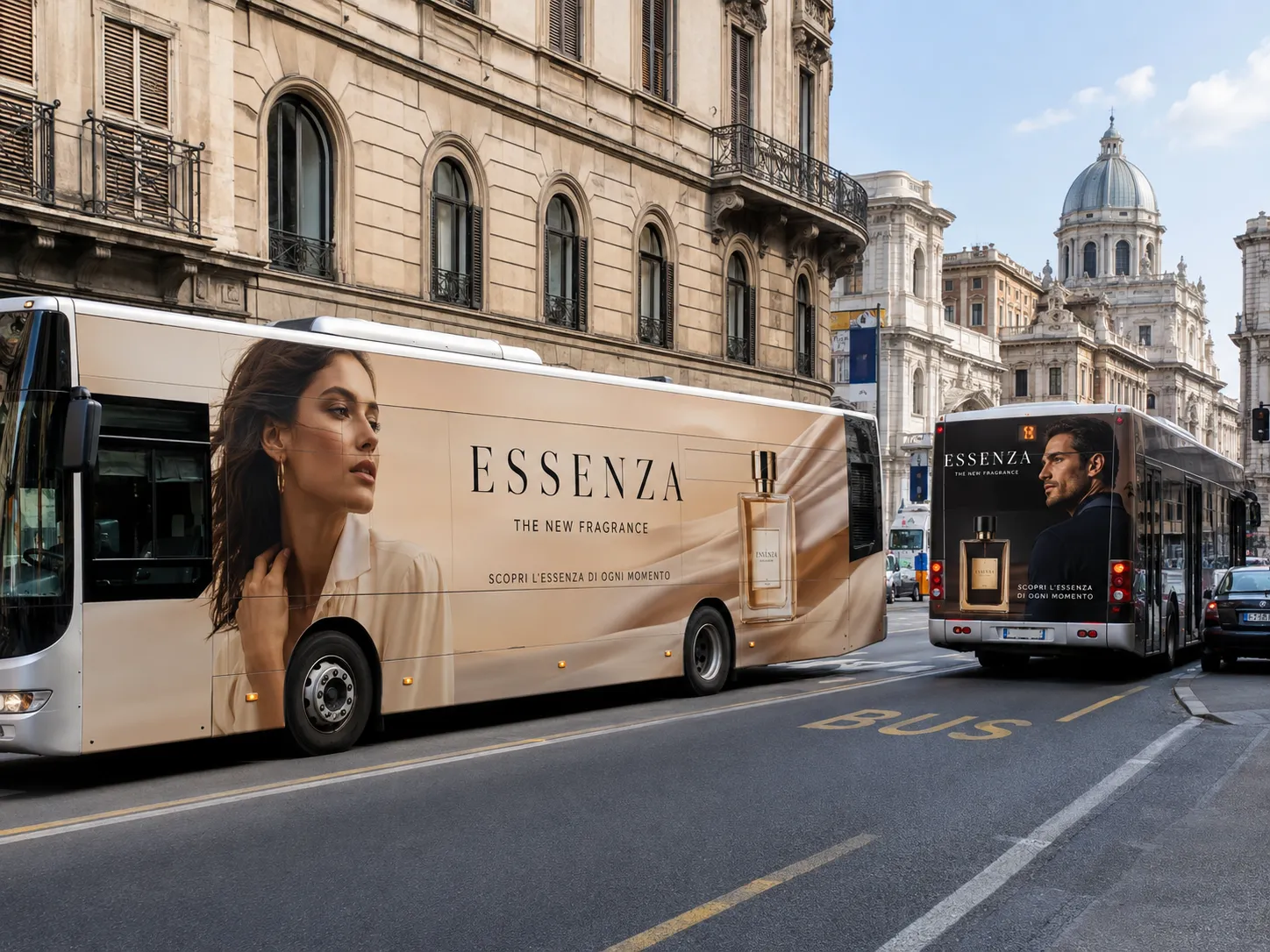 Autobus urbano con comunicazione pubblicitaria esterna